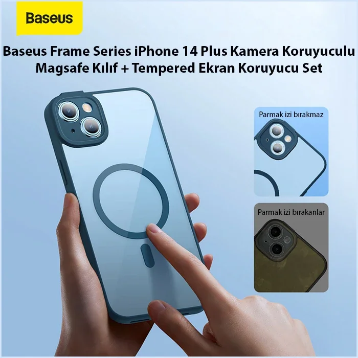 Baseus Frame Series iPhone 14 Plus 6.7 Kamera Koruyuculu Magsafe Kılıf + Tempered Ekran Koruyucu Set-1852