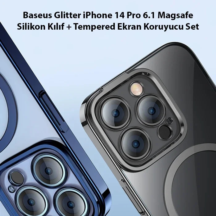 Baseus Glitter iPhone 14 Pro 6.1 Magsafe Silikon Kılıf + Tempered Ekran Koruyucu Set-1852 Baseus Glitter iPhone 14 Pro 6.1 Magsafe Silikon Kılıf + Tempered Ekran Koruyucu Set-1852