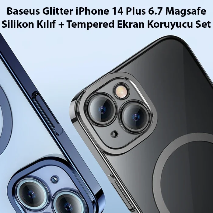 Baseus Glitter iPhone 14 Plus 6.7 Magsafe Silikon Kılıf + Tempered Ekran Koruyucu Set-1852