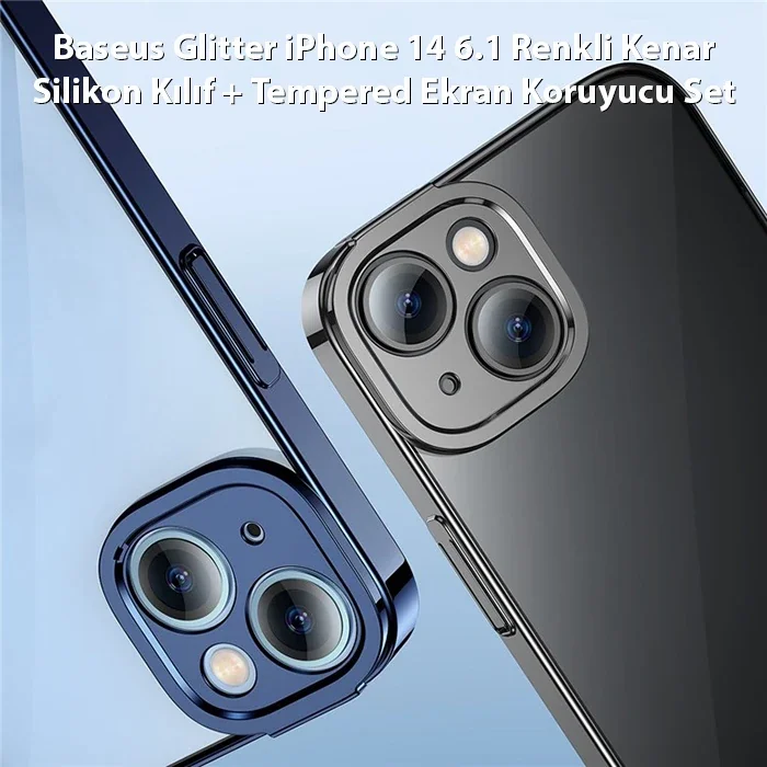 Baseus Glitter iPhone 14 6.1 Silikon Kılıf + Cam Ekran Koruyucu Set - Antimikrobiyal ve Darbeye Dayanıklı