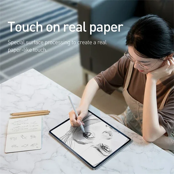 Baseus iPad Pro 12.9 İnch 2021-2020-2018 Paper Like Film Darbe Emici PET Ekran Koruyucu - Şeffaf HD Koruma