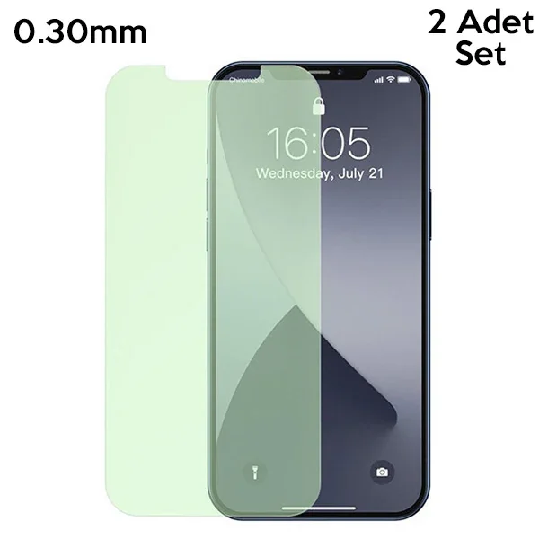 BASEUS İPhone 12 Mini 0.30mm Full Tempered Cam Ekran Koruyucu 2Set Anti-Bluelight-1852