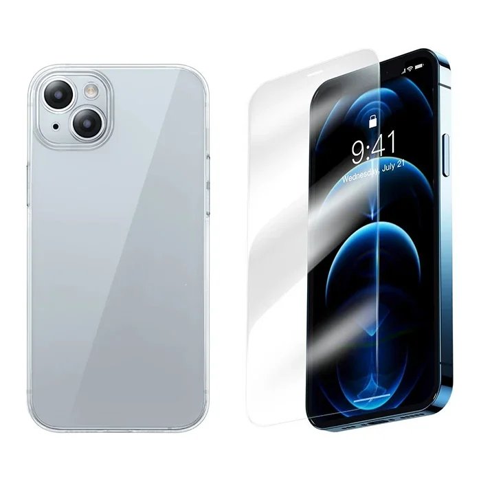 Baseus iPhone 15 Corning Serisi Silikon Kılıf + Tempered Ekran Koruyucu Set-1852