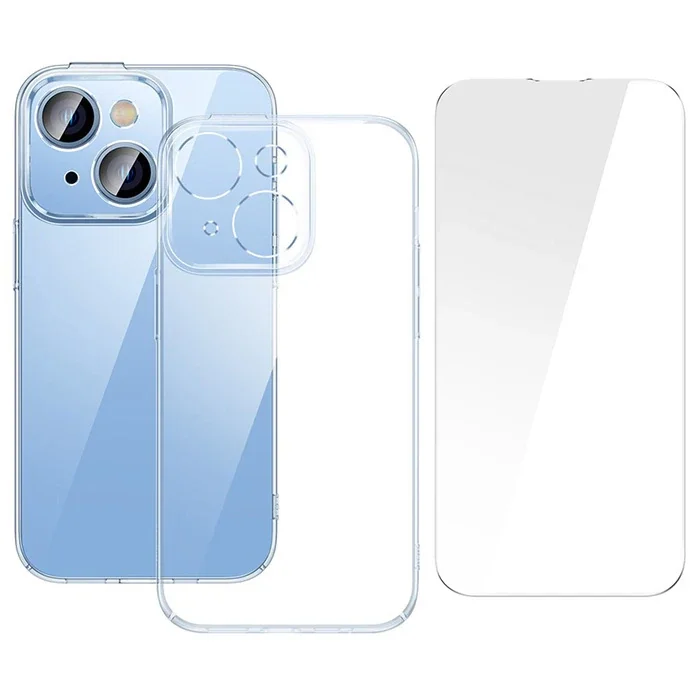 Baseus iPhone 15 Crystal Serisi Silikon Kılıf + Tempered Ekran Koruyucu Set-1852