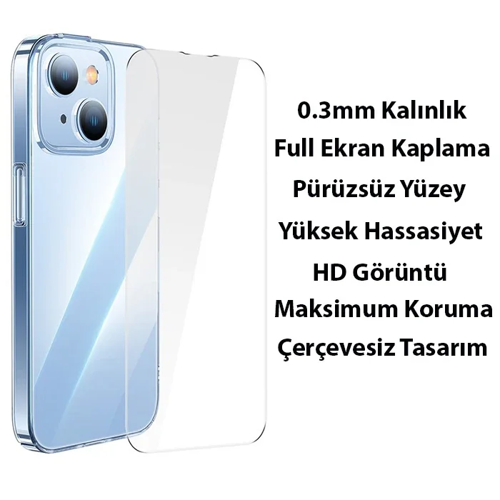 Baseus iPhone 15 Crystal Serisi Silikon Kılıf + Tempered Ekran Koruyucu Set-1852