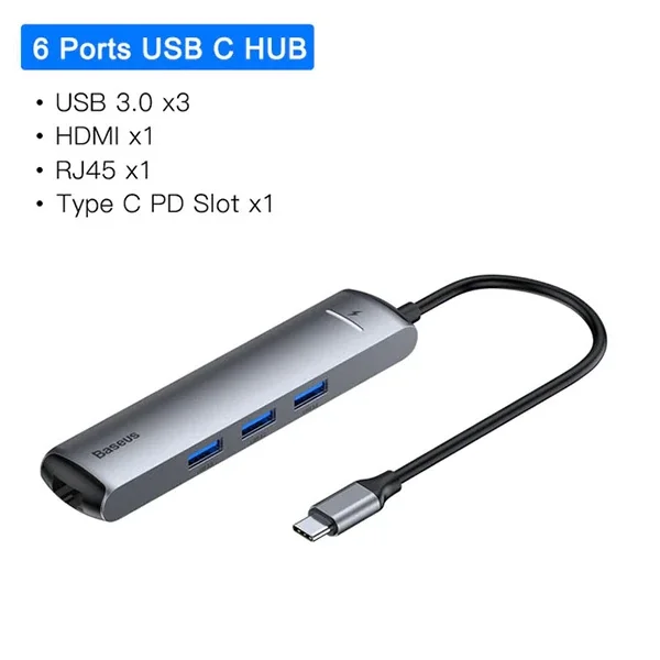 Baseus Usb Type C 6in1 HDMI 3x USB 3.0 RJ45 Çoğaltıcı Adaptör-1852 Baseus Usb Type C 6in1 HDMI 3x USB 3.0 RJ45 Çoğaltıcı Adaptör-1852