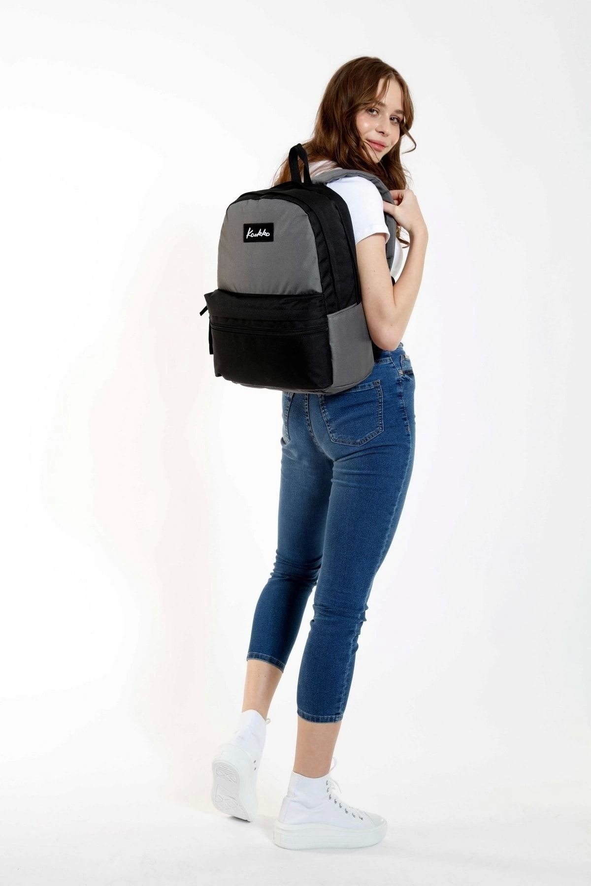 Kaukko Basıc Duble Colors Sırt Çantası ( Gri-Siyah )
