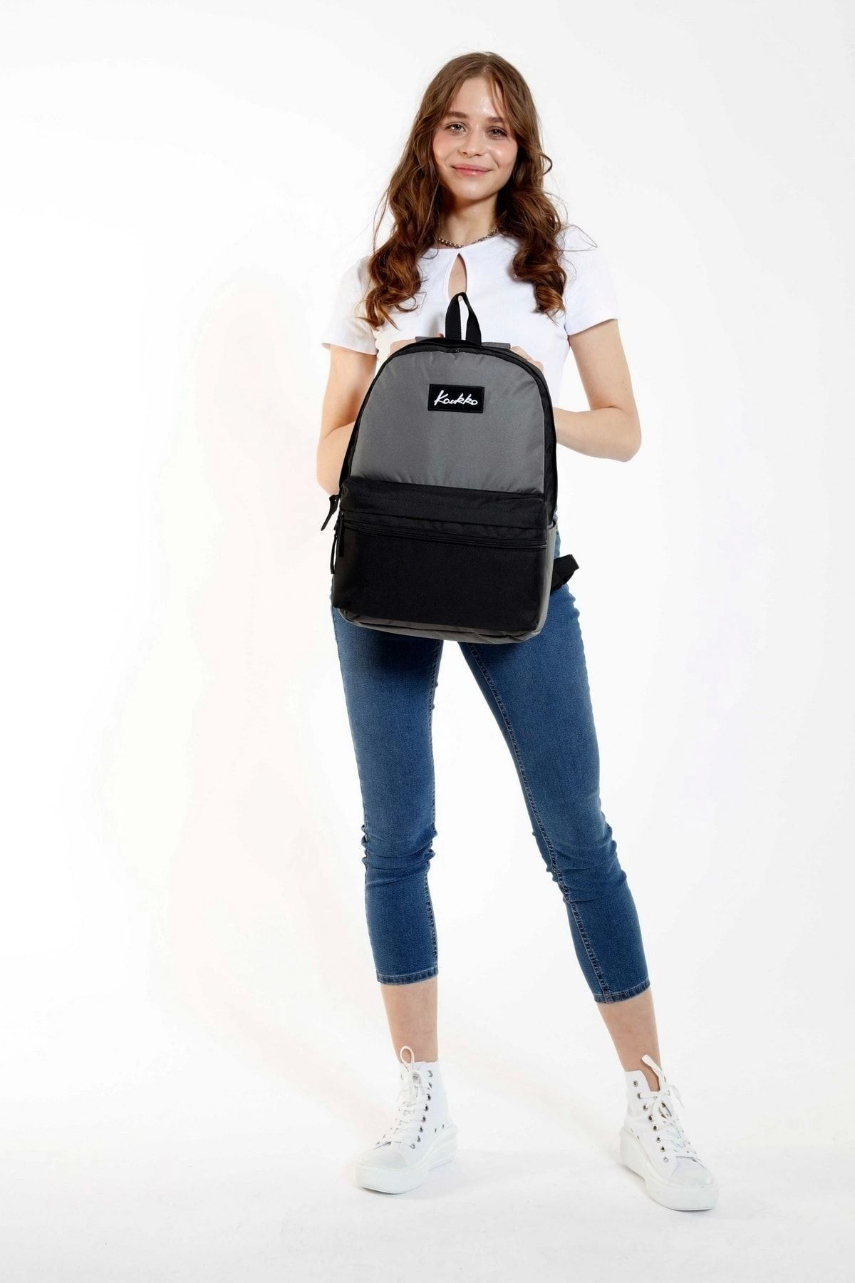 Kaukko Basıc Duble Colors Sırt Çantası ( Gri-Siyah )