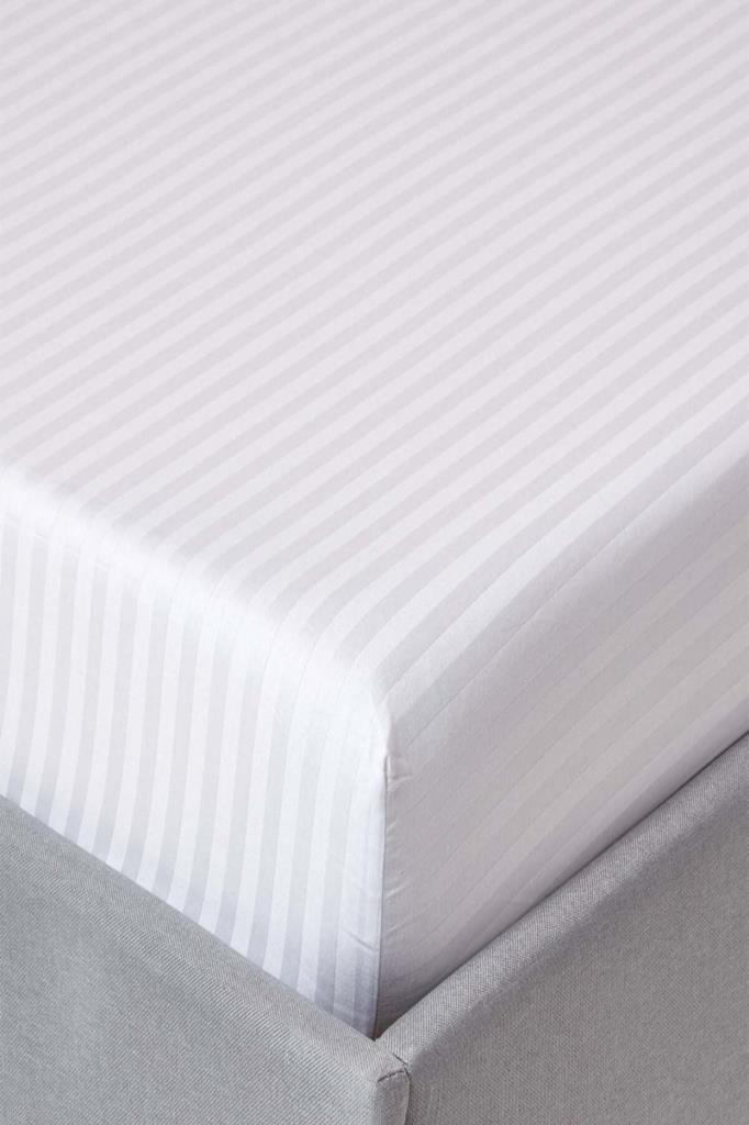 Basic Stripe Çift Kişilik Fitted Micro Saten Çarşaf ve 2 Yastık K