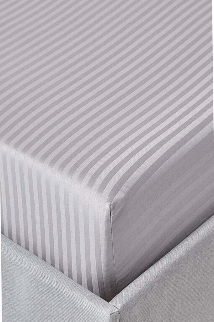 Basic Stripe Çift Kişilik Fitted Micro Saten Çarşaf ve 2 Yastık K