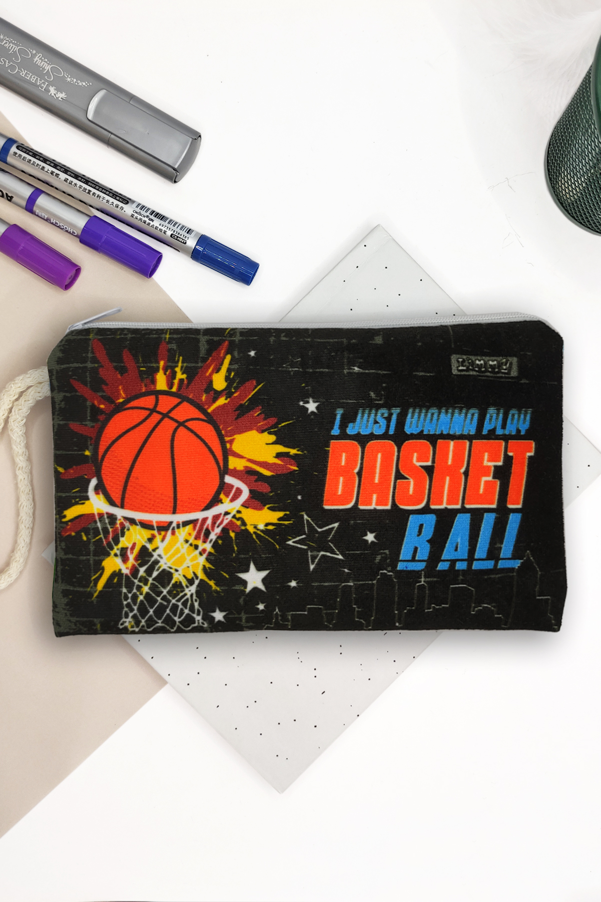 Basketbol Desenli Kalem Kutusu Yıkanabilir Bez Kalemlik