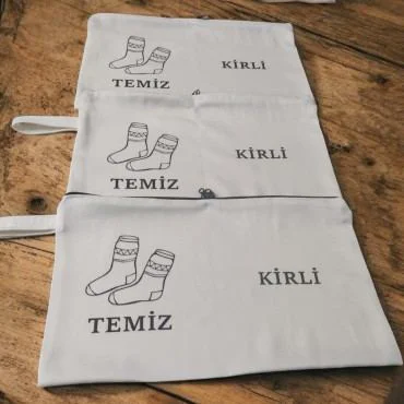 Baskılı Kirli ve Temiz Ayırıcı Seyahat Çorap Torbası