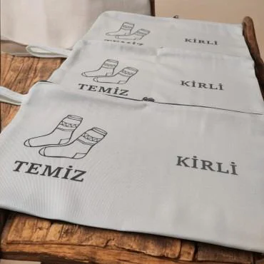 Baskılı Kirli ve Temiz Ayırıcı Seyahat Çorap Torbası