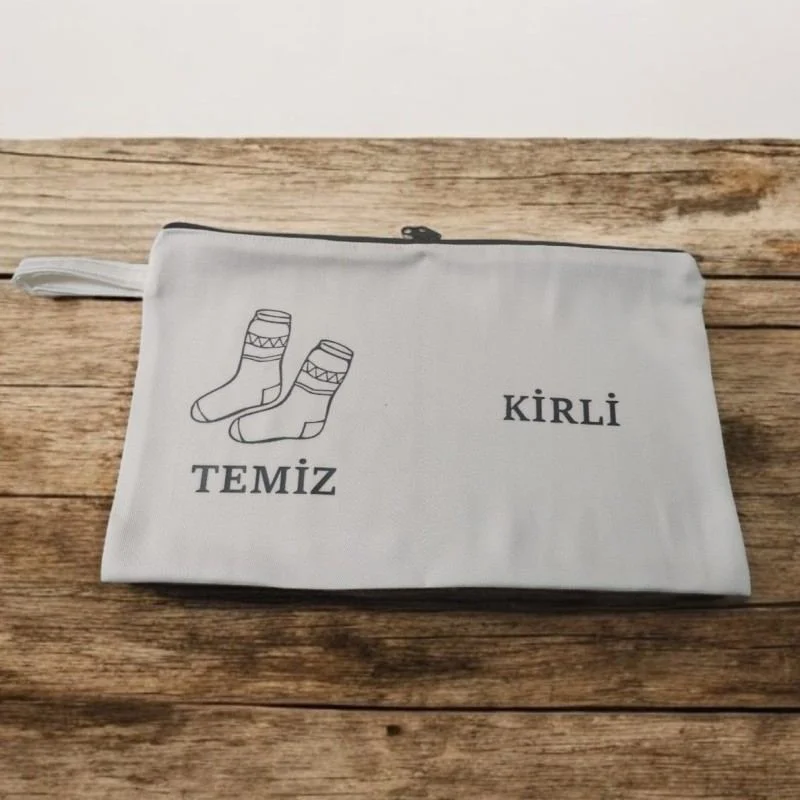 Baskılı Kirli ve Temiz Ayırıcı Seyahat Çorap Torbası