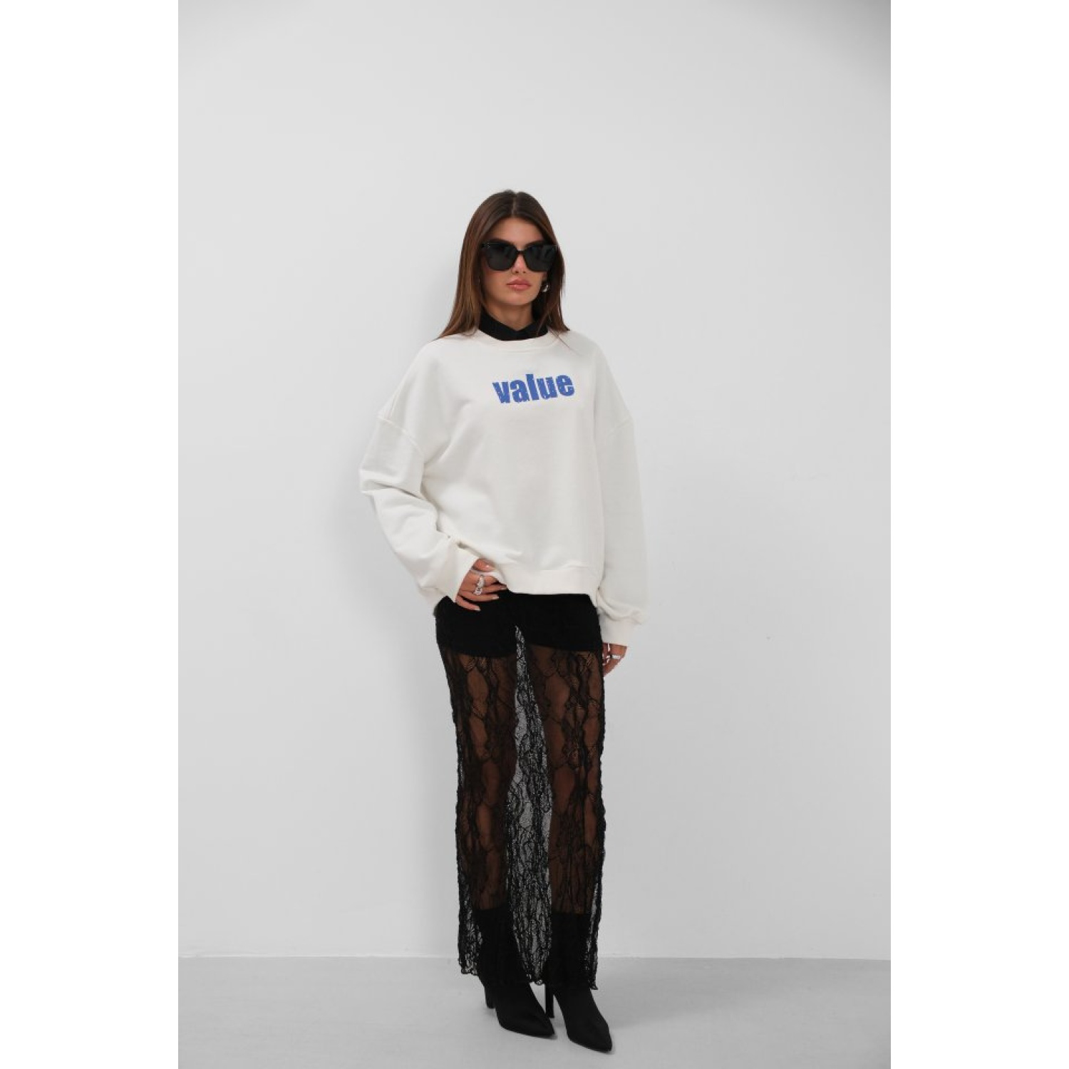 Baskılı Sıfır Yaka Oversize Sweatshirt Baskılı Sıfır Yaka Oversize Sweatshirt
