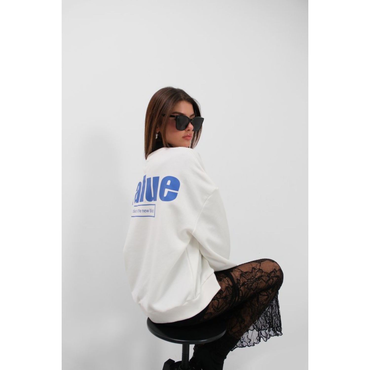 Baskılı Sıfır Yaka Oversize Sweatshirt Baskılı Sıfır Yaka Oversize Sweatshirt