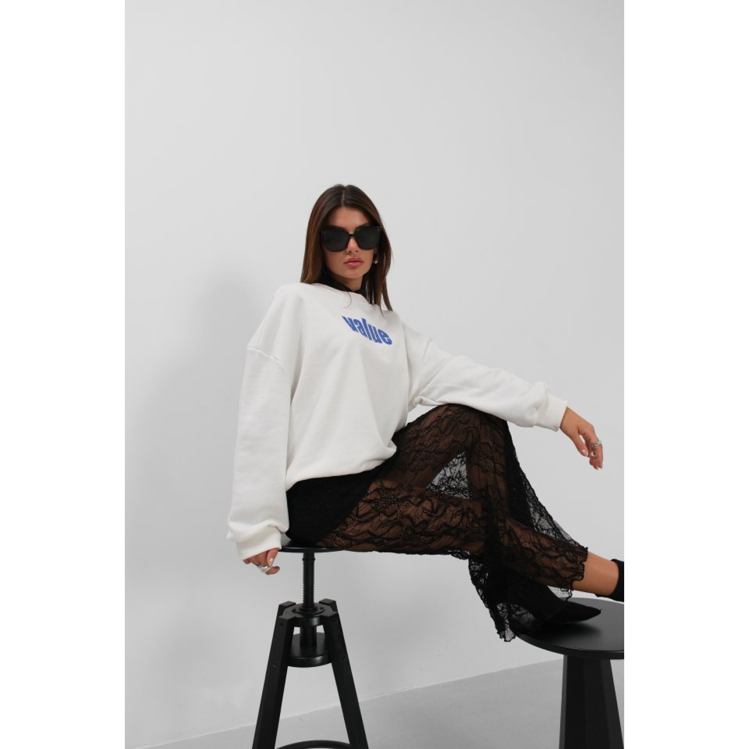 Baskılı Sıfır Yaka Oversize Sweatshirt Baskılı Sıfır Yaka Oversize Sweatshirt