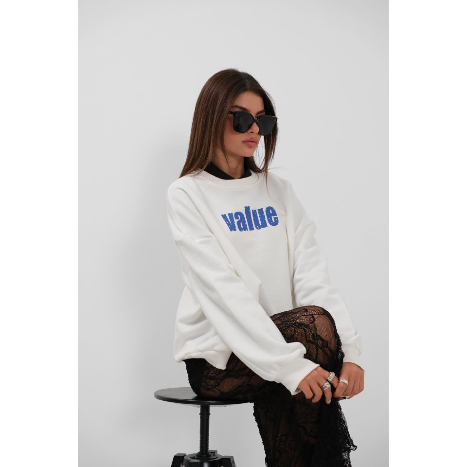 Baskılı Sıfır Yaka Oversize Sweatshirt Baskılı Sıfır Yaka Oversize Sweatshirt
