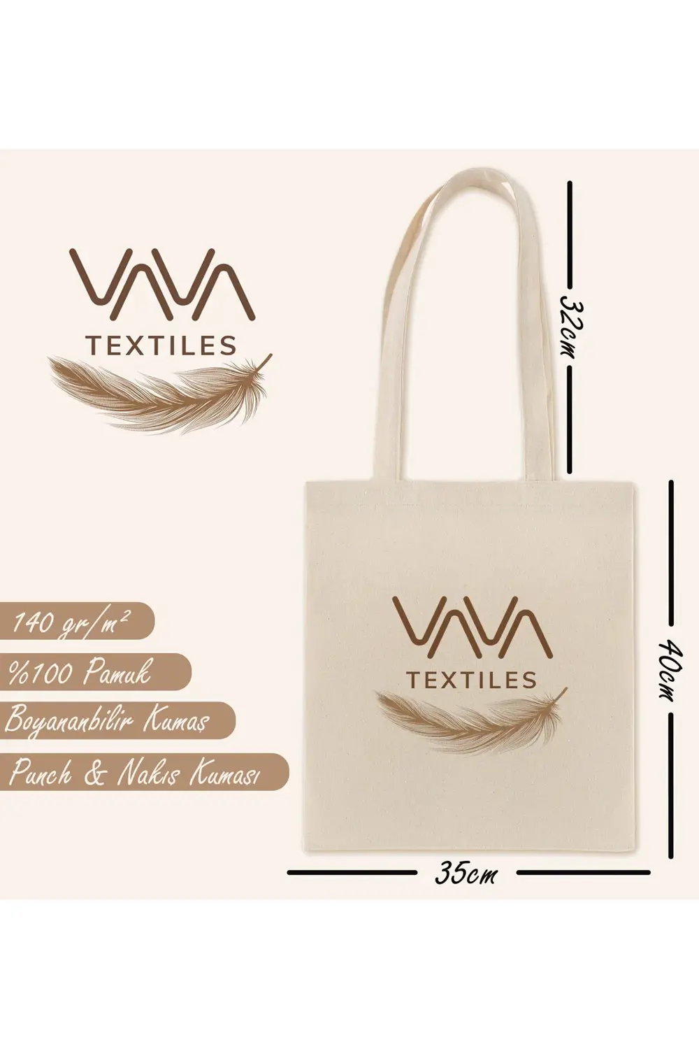 Baskısız Ham Bez Çanta %100 Pamuk | 35x40 Cm | 140 Gr/m² | Doğal