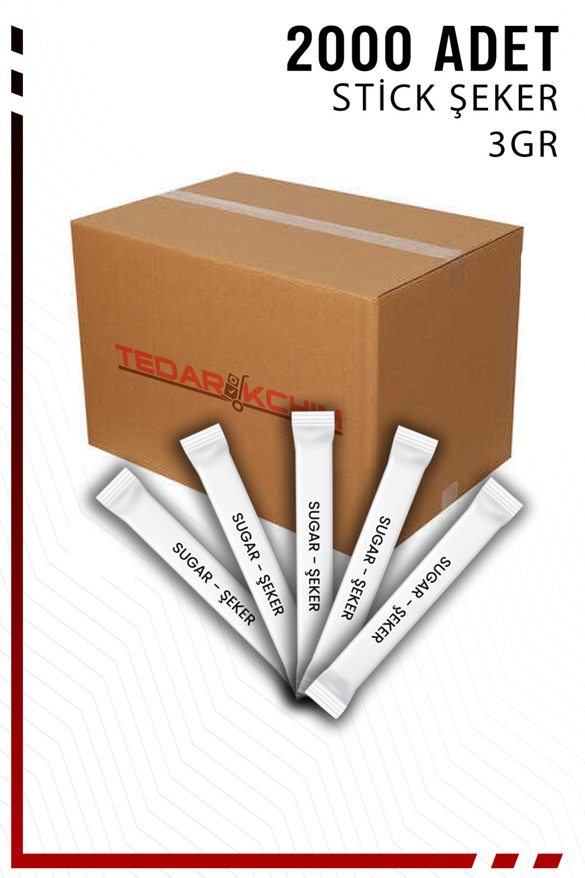 Koza End Baskısız Stick Şeker 3Gr Kahve. Çay Şekeri (2000 Adet) Karton Bar