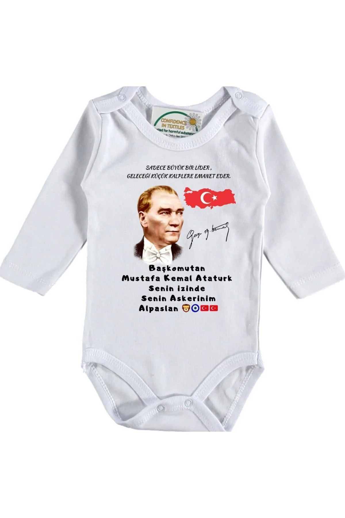 Başkomutan Mustafa Kemal Atatürk Senin Askerleriyiz Yazılı Bebek Zıbın