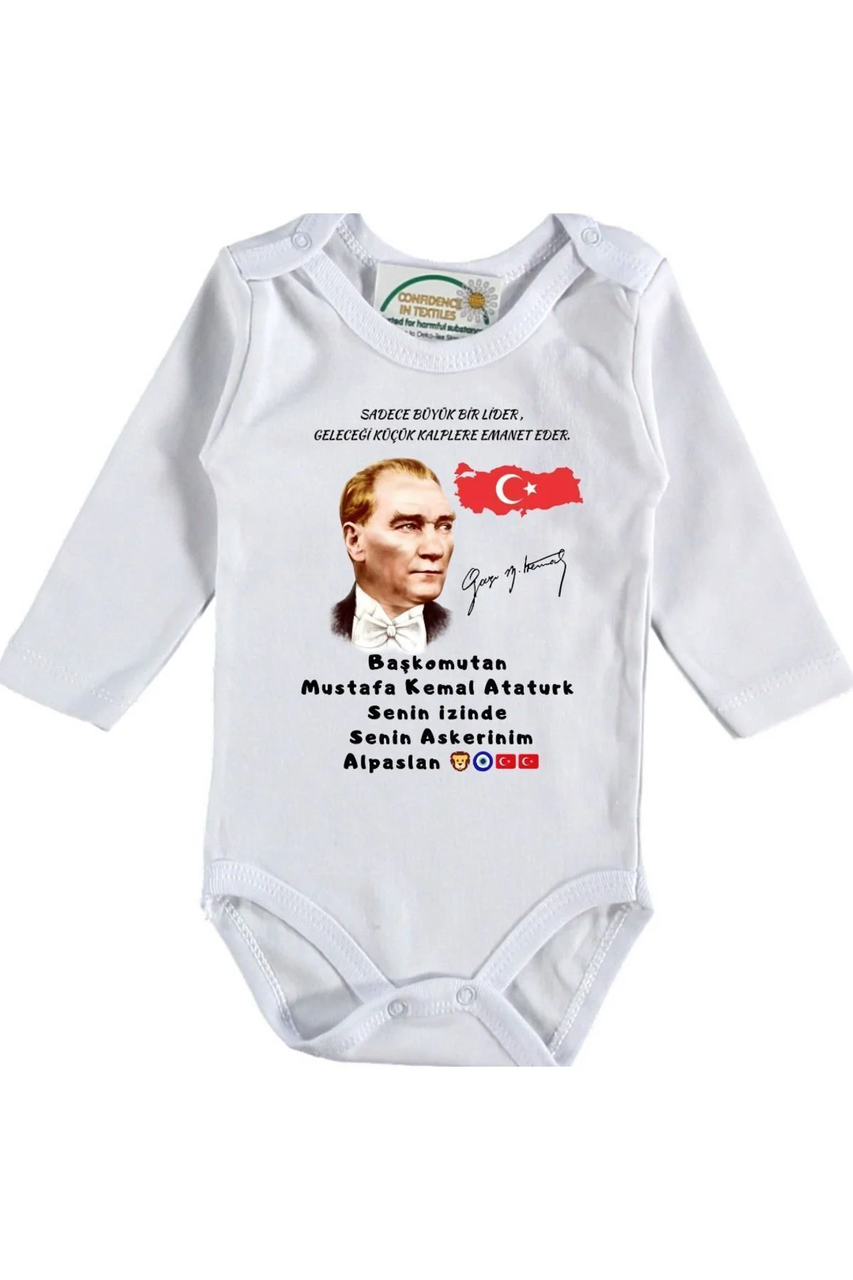 Başkomutan Mustafa Kemal Atatürk Senin Askerleriyiz Yazılı Bebek Zıbın