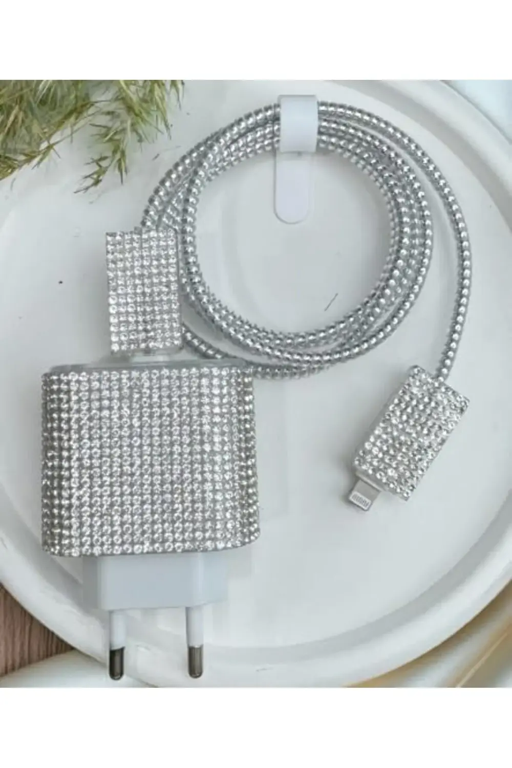 Başlığı Ve Kablo Taşlı Desenli Kılıf 4'lü Set Type-c Şarj Cihazı