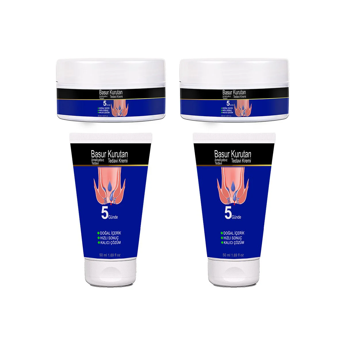 Basur Kremi – Aslanpençesi, Kestane ve Hellebore Çiçek Ekstraktları ile 50 ml Tüp & Kavanoz Seti