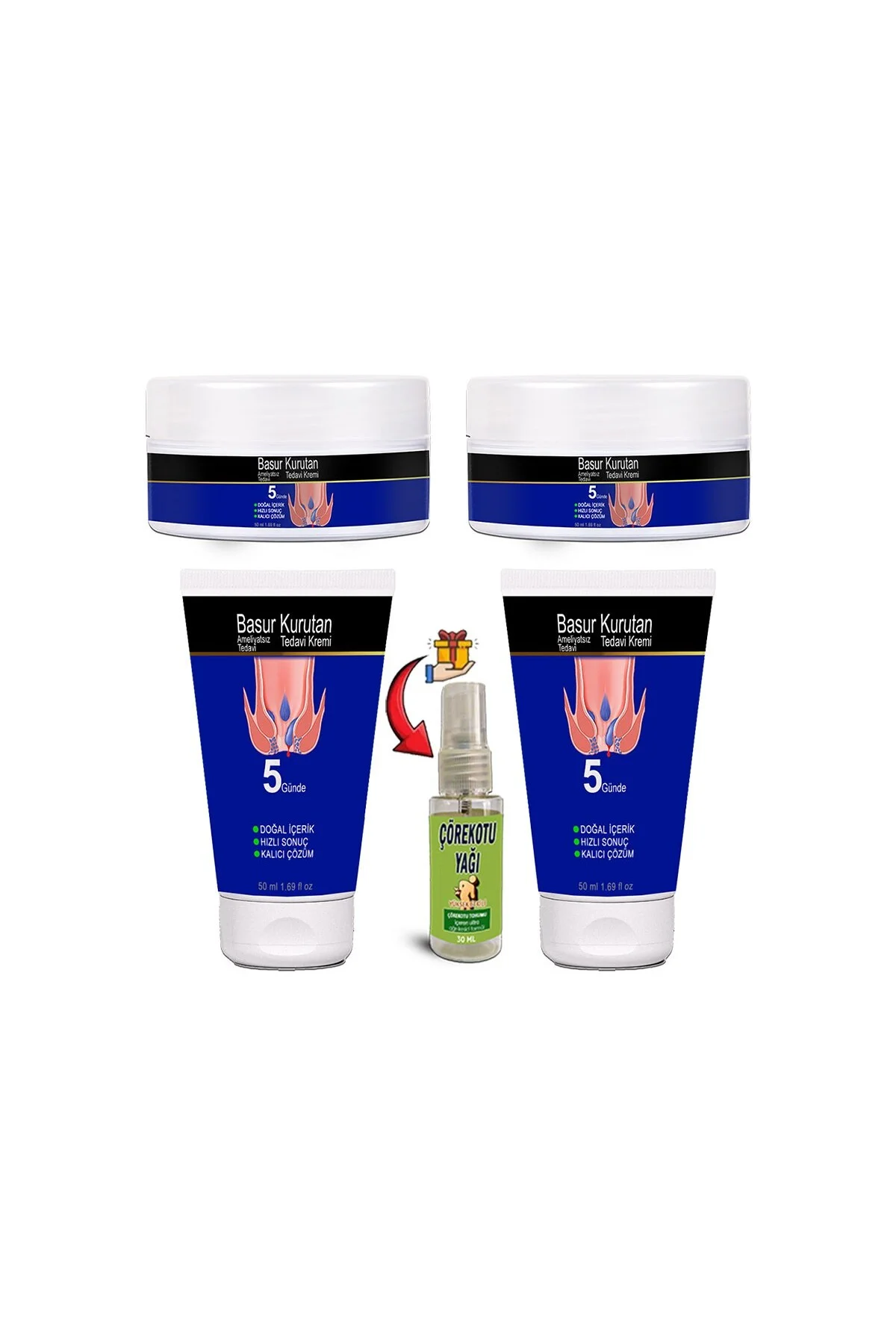 BasurKurutan Kremi 2 Adet Aslanpençesi Kestane Hellebore Ekstraktlar (50 ml) Set + Çörekotu Yağı
