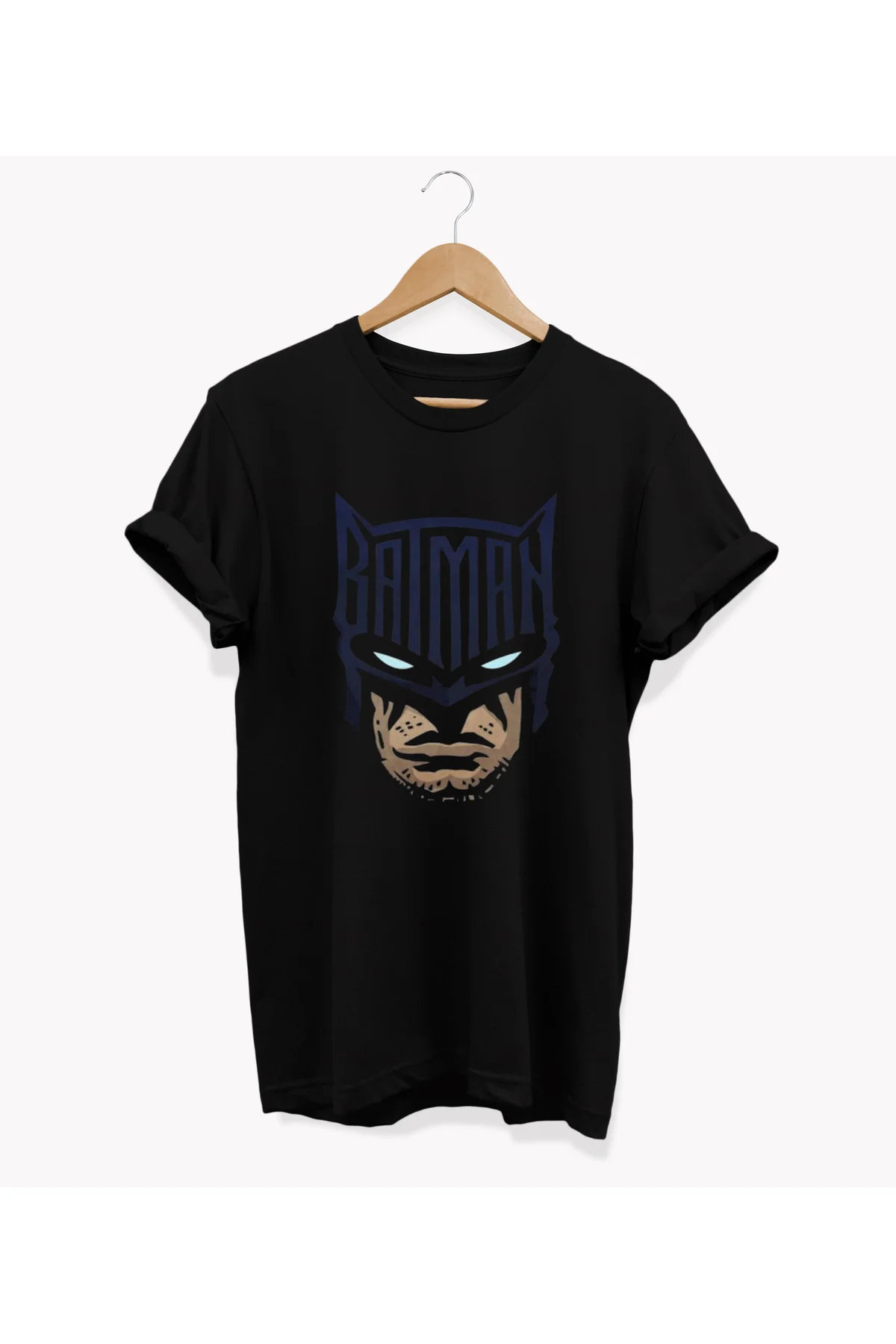 , Batman Baskılı, %100 Pamuk, Bisiklet Yaka, Oversize T-shirt, Büyük Beden Tişört
