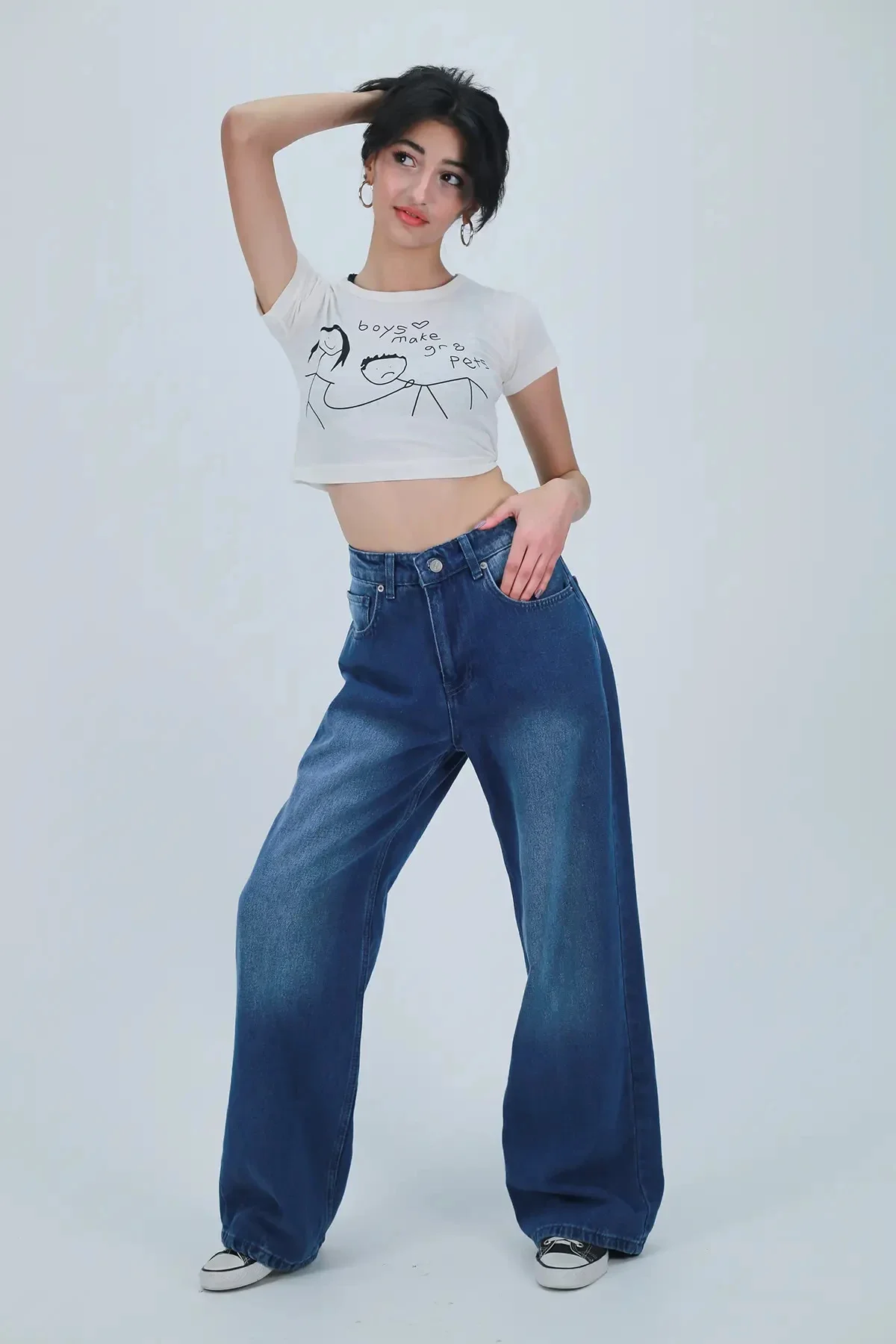 Batman Baskılı Dark Blue Baggy Jean