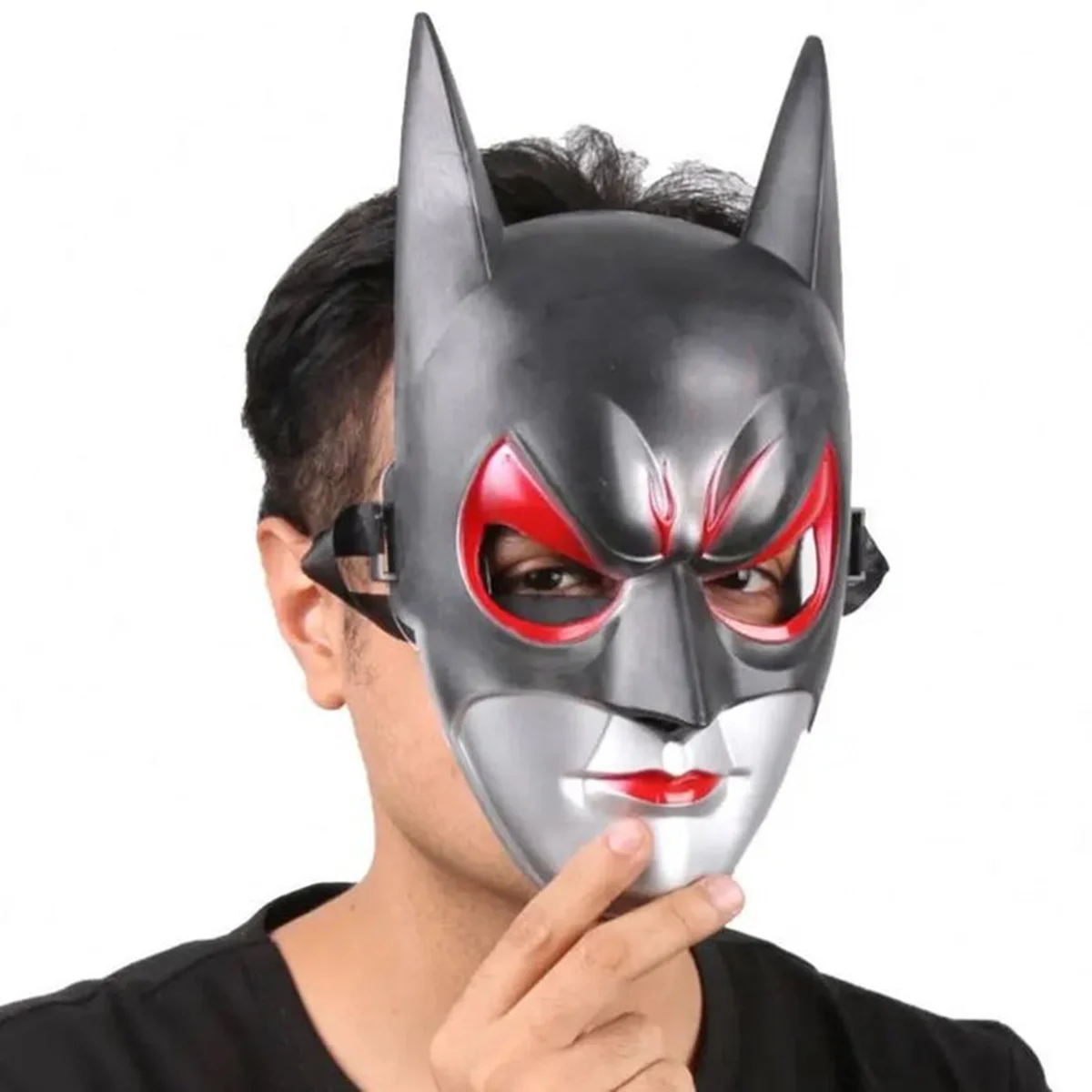 Batman Maske - Kırmızı Gözlü Siyah Batgirl Maskesi, Yetişkin & Çocuk Lastikli