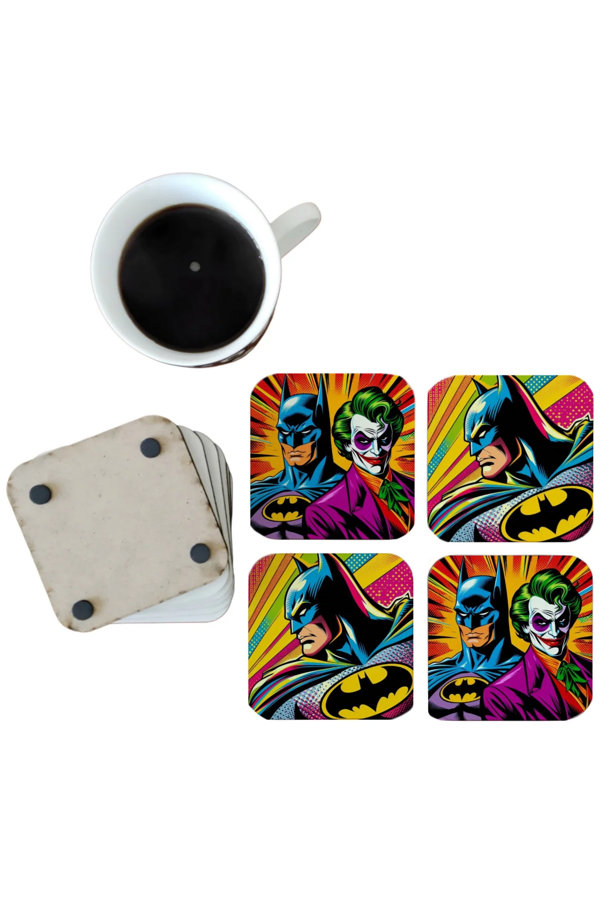 Batman ve Joker Dekoratif Ahşap Bardak Altlığı Seti 086