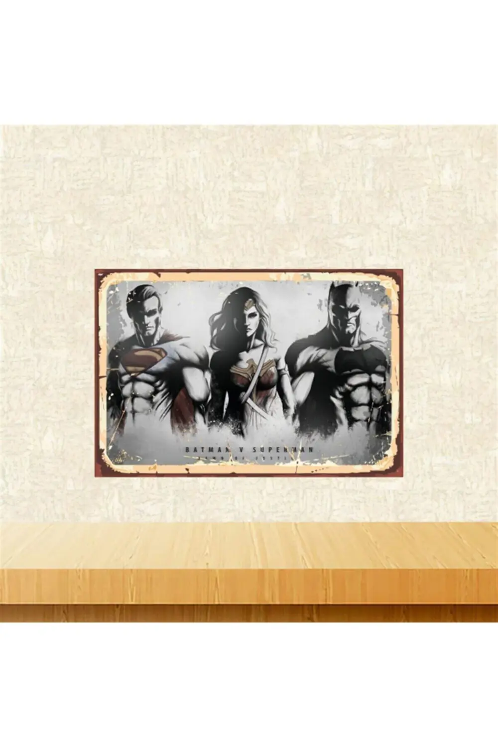 Batman Vonder Woman Superman Tasarımlı Retro Ahşap Tablo 20-30 Cm