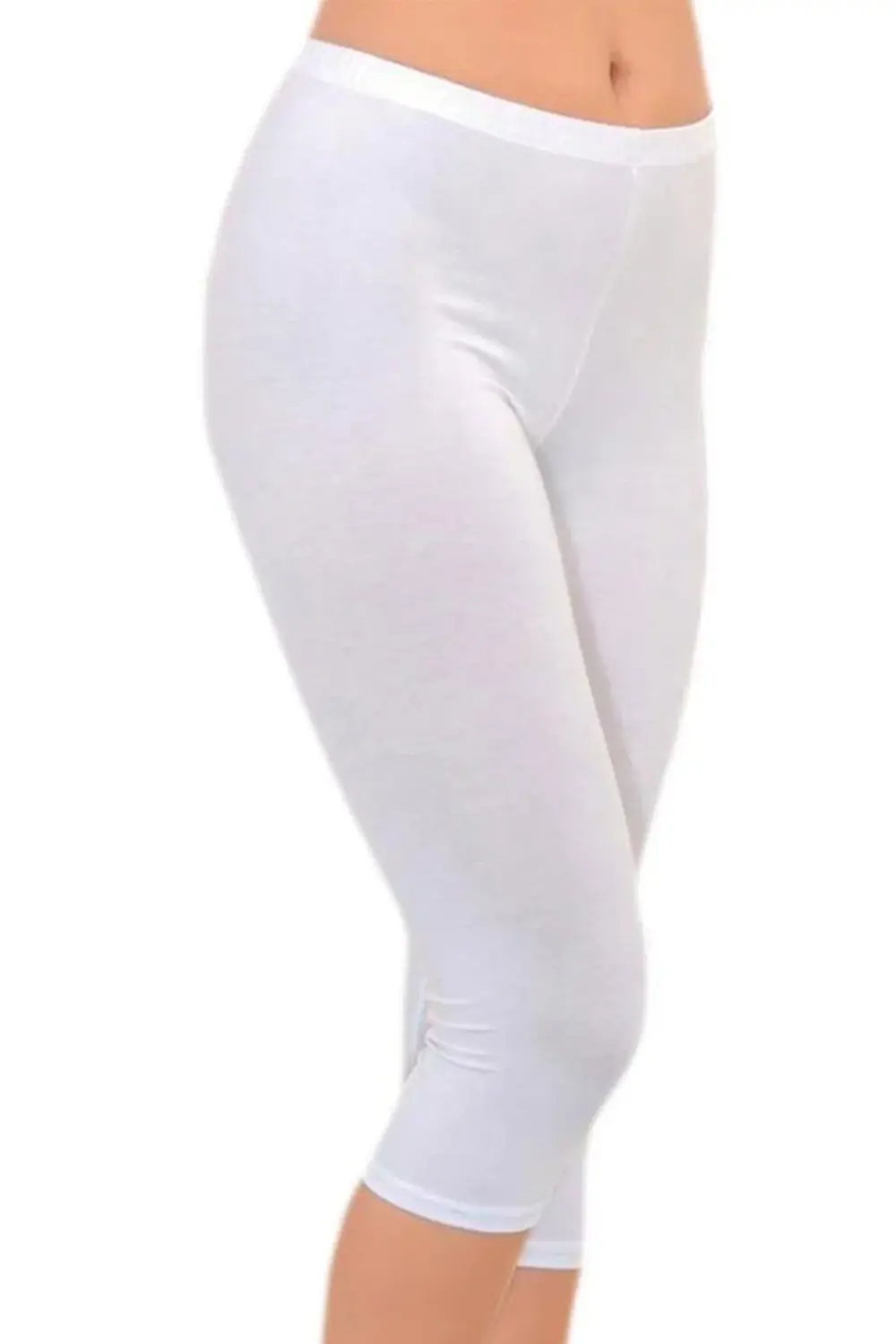 Battal Beden Beyaz Renk Likralı Büyük Beden Dizaltı Tayt