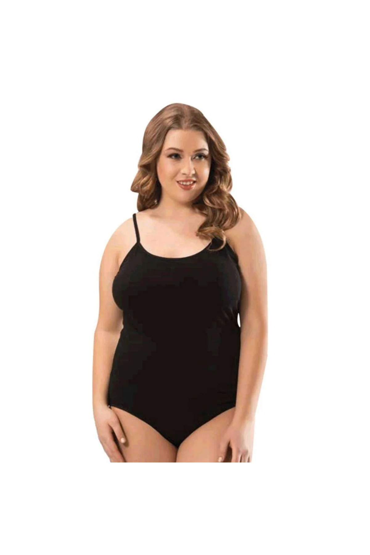Battal Beden İp Askılı Kadın Çıtçıtlı Body Siyah