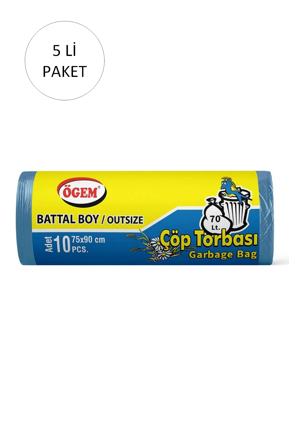 Battal Boy Çöp Torbası 75 x 90 cm 10 Lu Rulo x 5 Paket = 50 Adet 