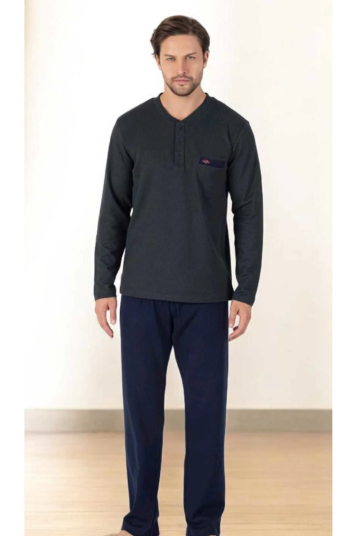 Battal-Büyük Beden Petek Örme Uzun Kol Pamuklu Erkek Pijama Takımı