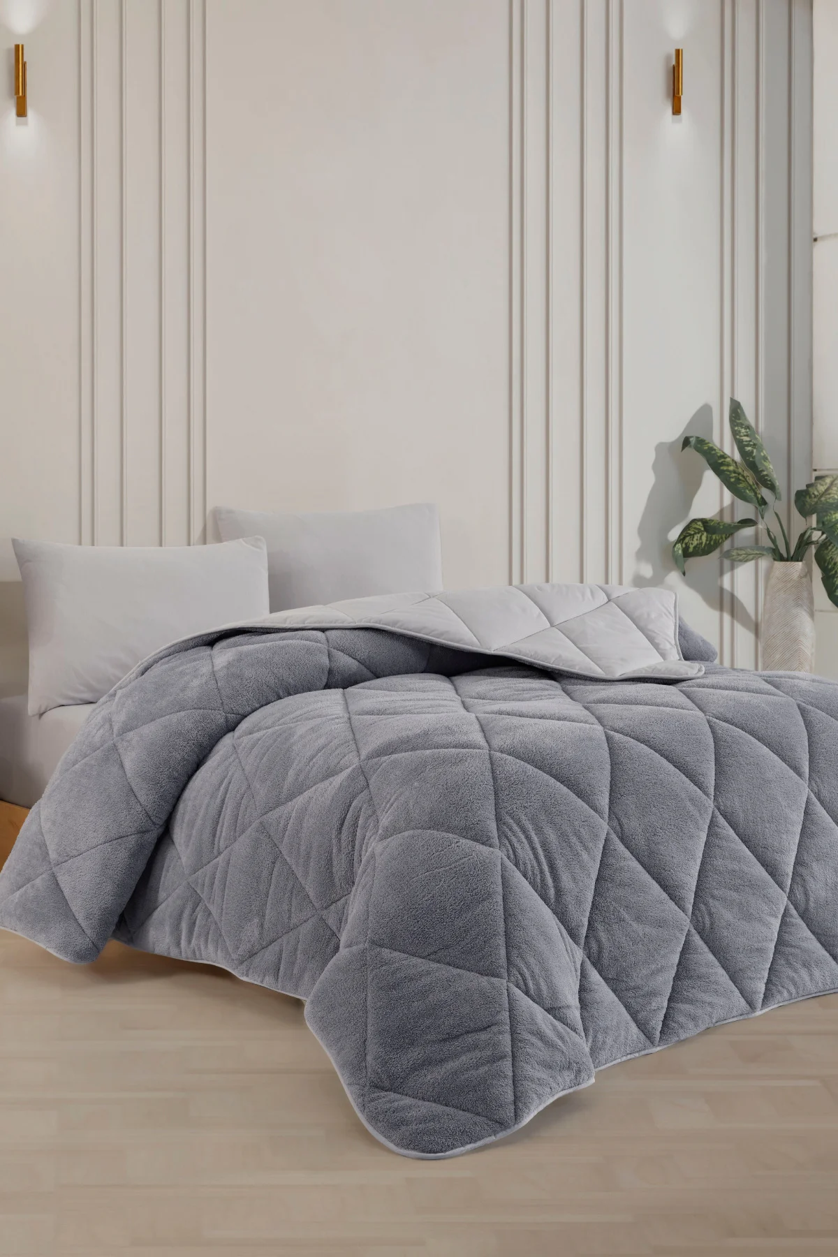 Battal Lüx Gri Çift Taraflı Wellsoft Yorgan 215 X 235 Cm
