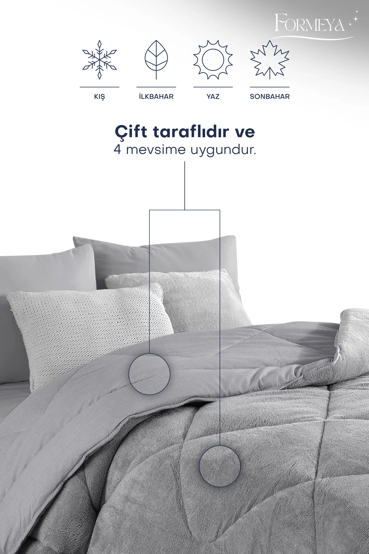 Battal Lüx Gri Çift Taraflı Wellsoft Yorgan 215 X 235 Cm
