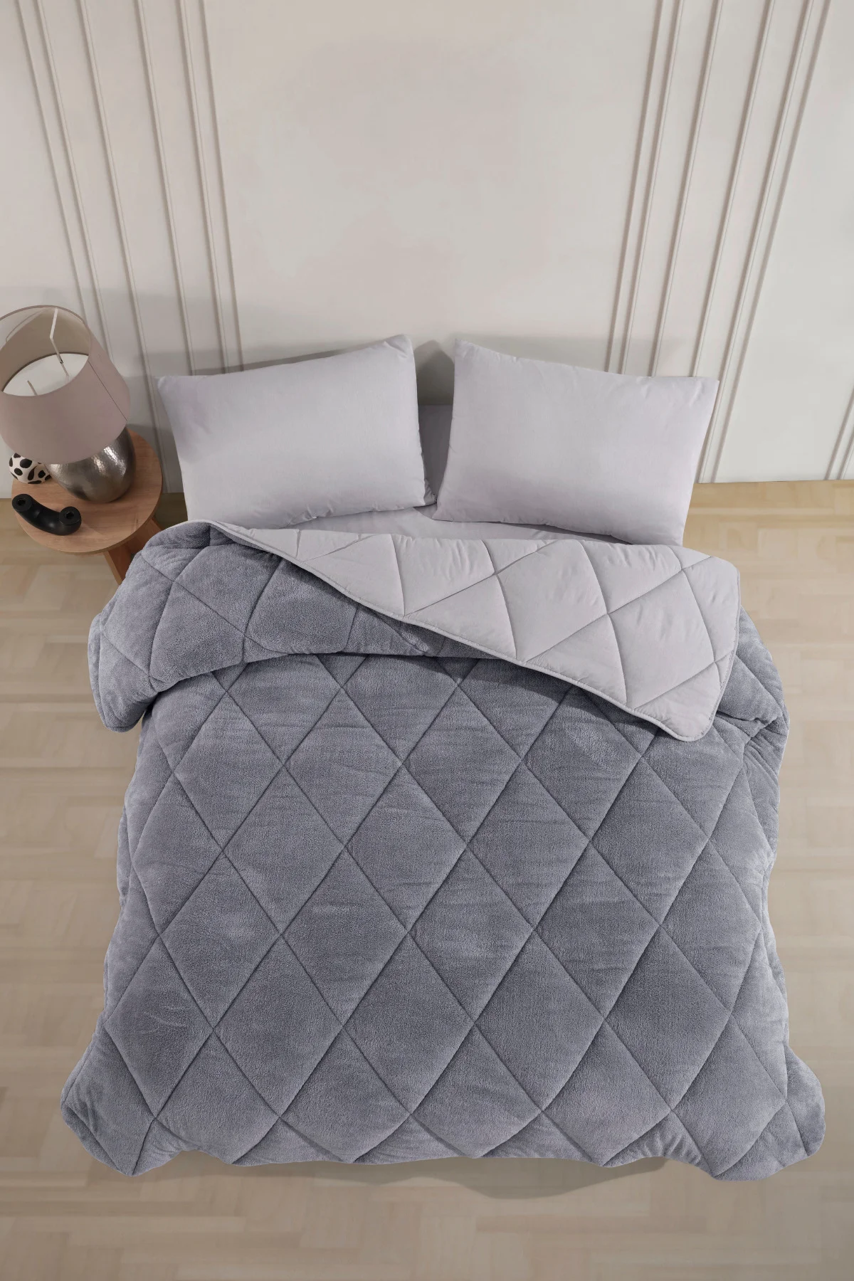 Battal Lüx Gri Çift Taraflı Wellsoft Yorgan 215 X 235 Cm