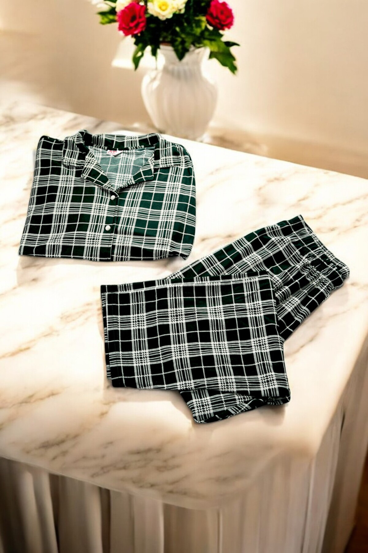 Battal Süet Düğmeli Uzunkol Pijama Takımı