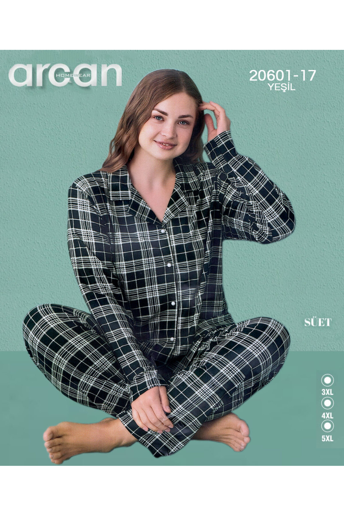 Battal Süet Düğmeli Uzunkol Pijama Takımı