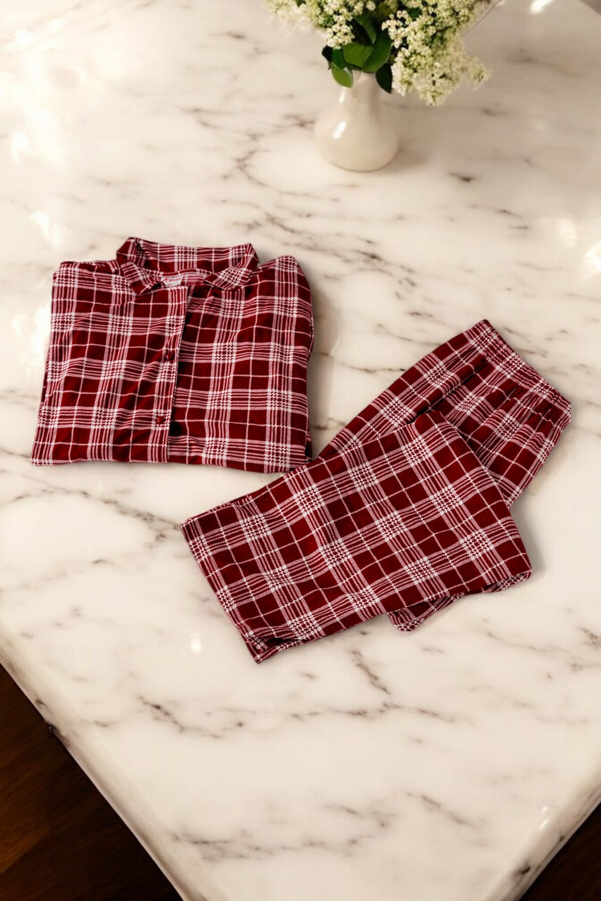 Battal Süet Düğmeli Uzunkol Pijama Takımı