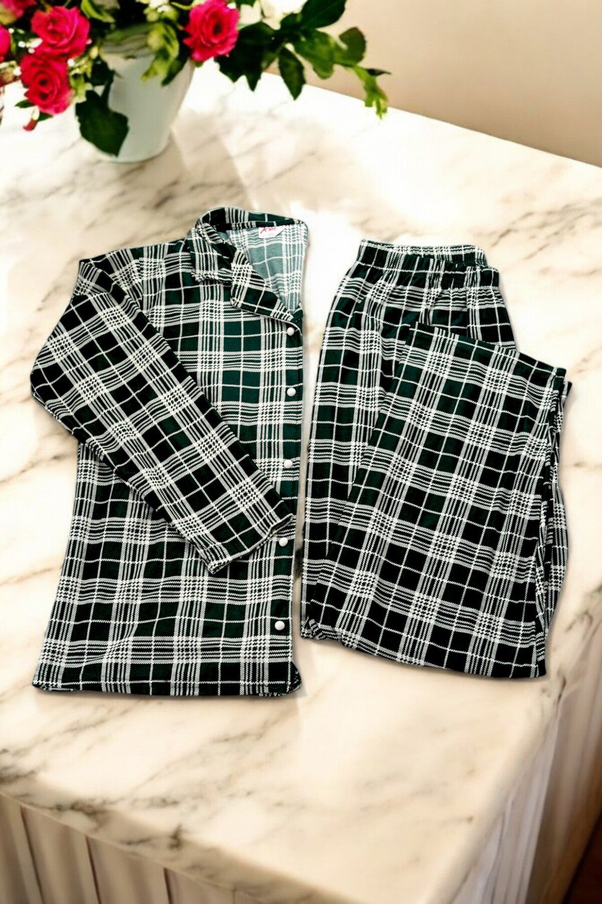 Battal Süet Düğmeli Uzunkol Pijama Takımı