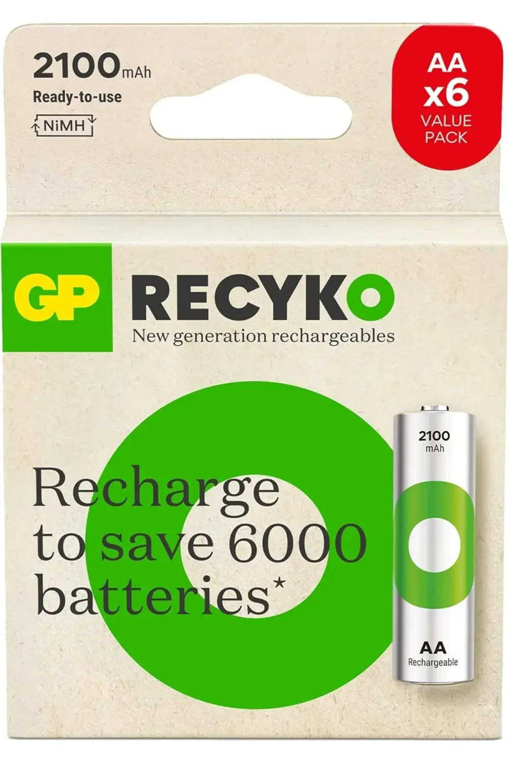 Batteries ReCyko 2100 AA Ni-MH Şarjlı Pil, 1.2 Volt, 6'lı Kart 11