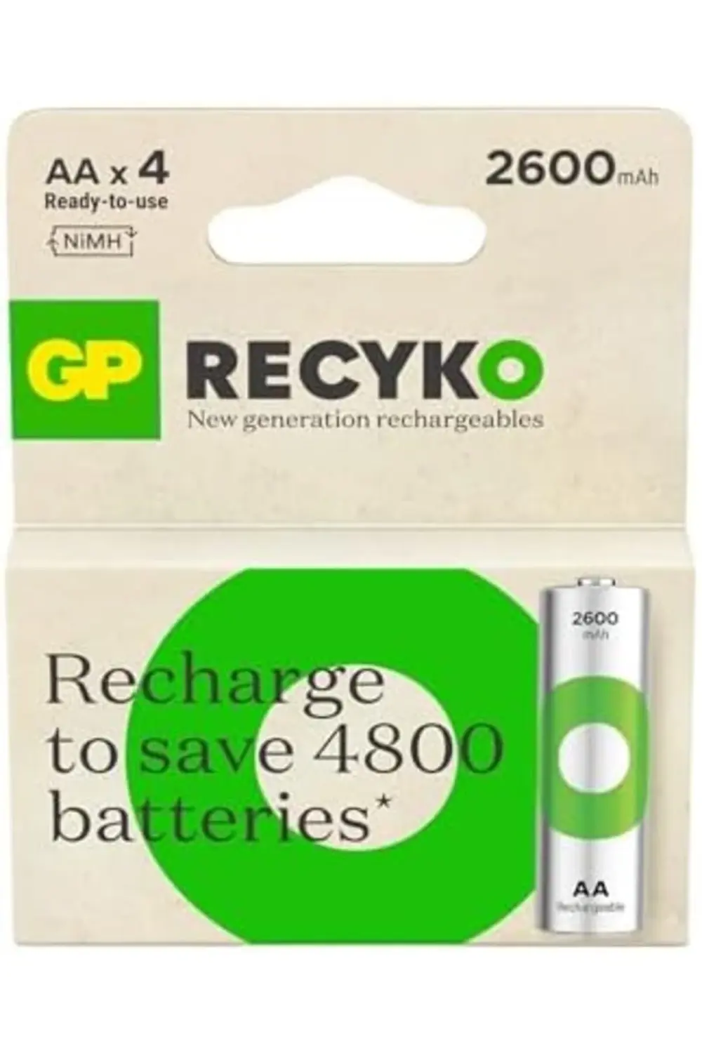 Batteries ReCyko 2600 AA Ni-MH Şarjlı Pil, 1.2 Volt, 4'lü Kart 12