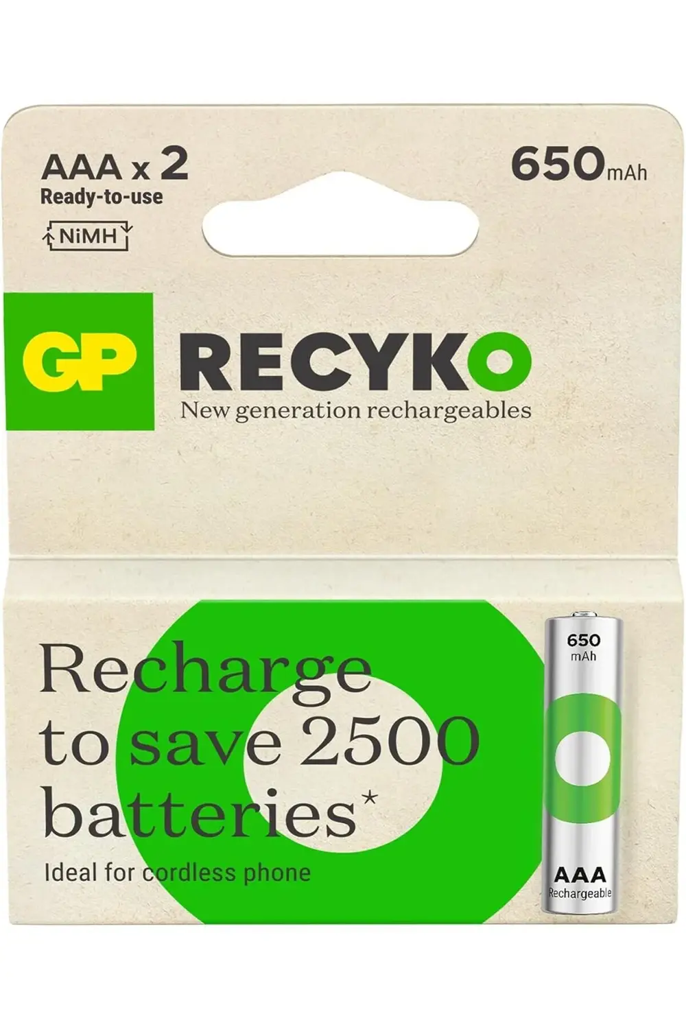 Batteries ReCyko 650 AAA Ni-Mh Şarjlı Pil, 1.2 Volt, 2'li Kart 10