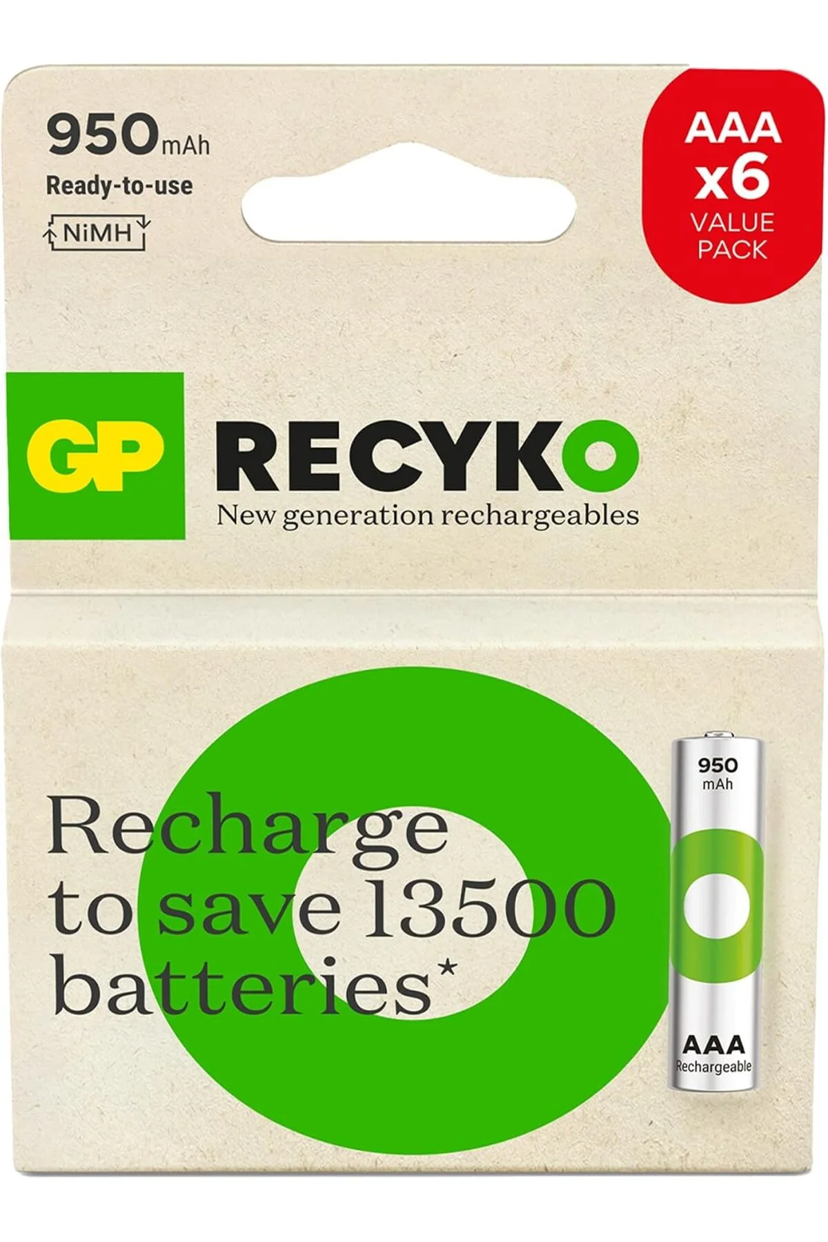Batteries ReCyko 950mAh AAA İnce Kalem Ni-Mh Şarjlı Pil, 1.2 Volt, 6'Lı Kart Batteries ReCyko 950mAh AAA İnce Kalem Ni-Mh Şarjlı Pil, 1.2 Volt, 6'Lı Kart