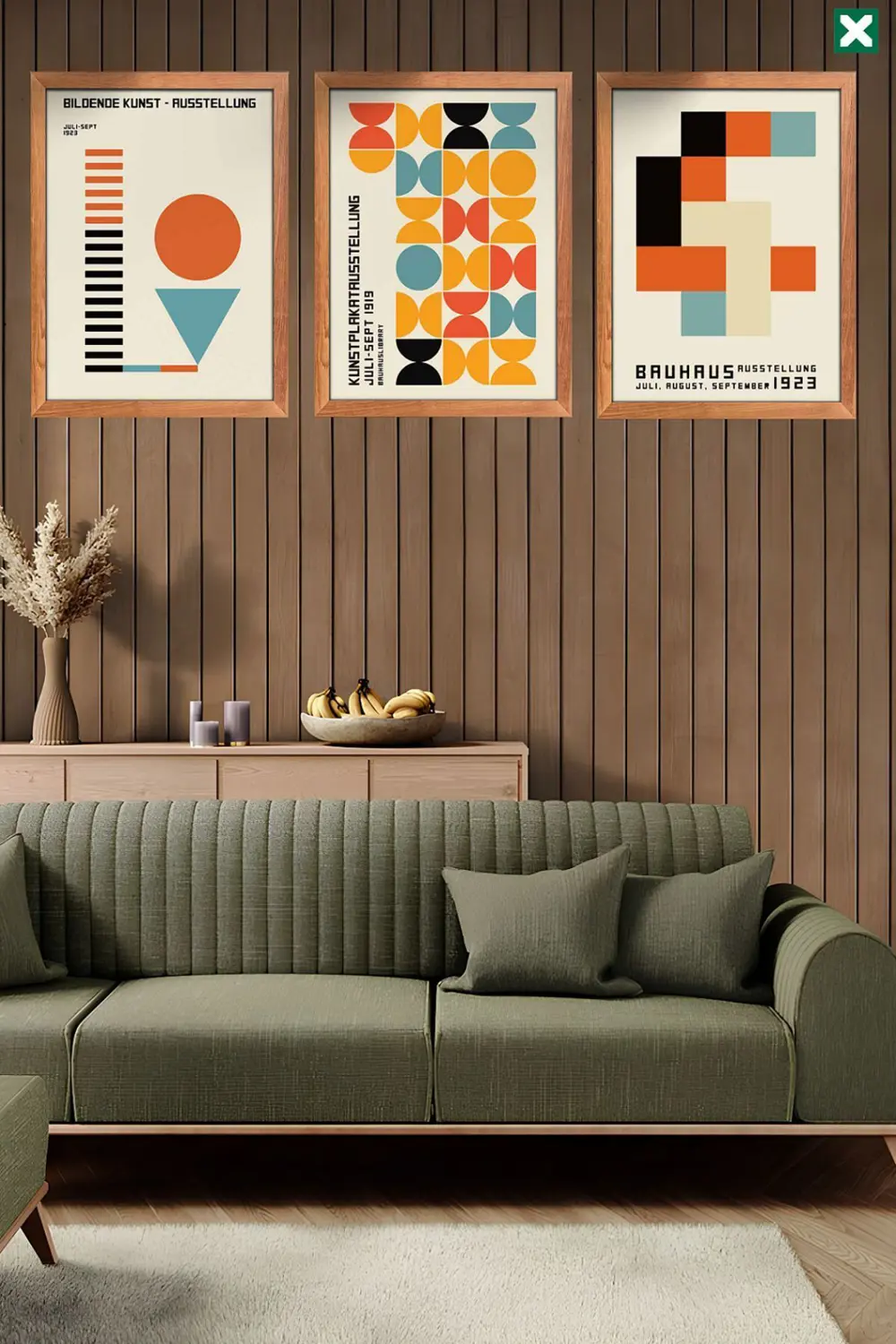 Bauhaus Sanatı 3'lü Set, Çerçeve Görünümlü Modern Mdf Tablo